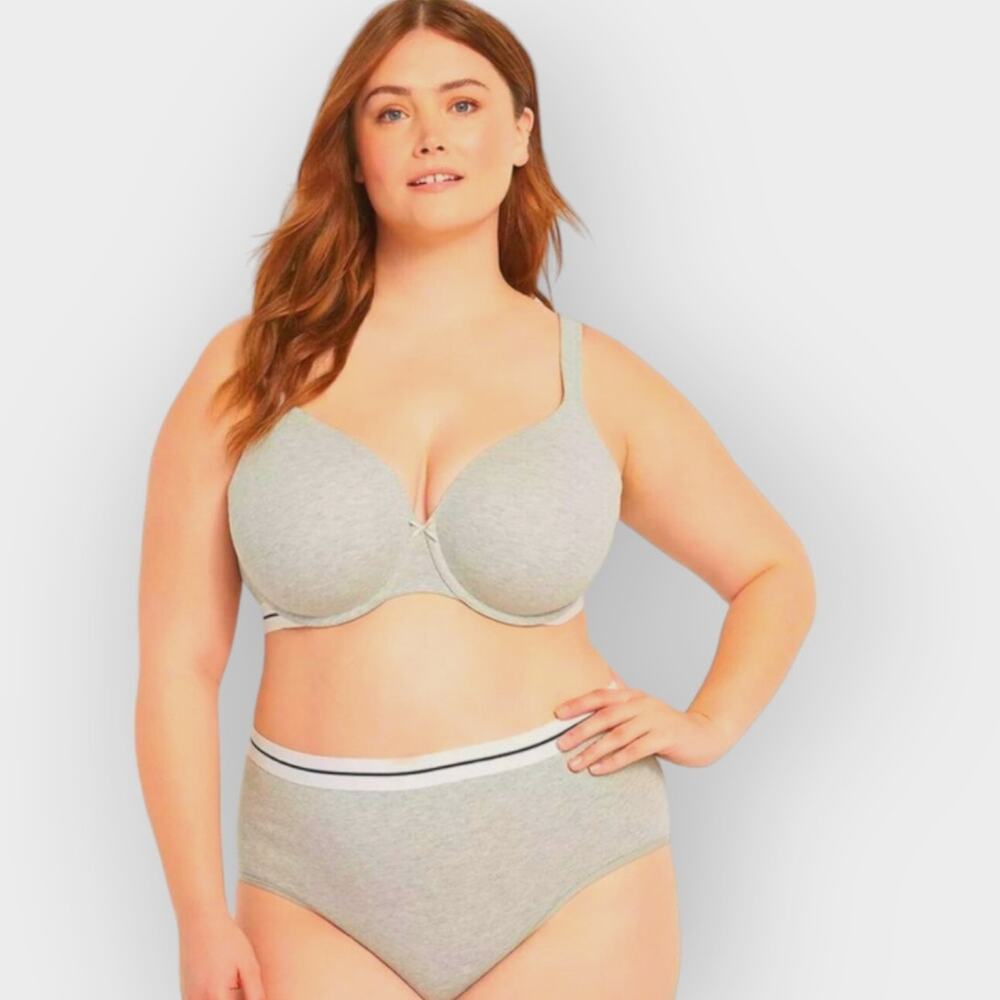 Cacique Dark Grey Cotton Lightly Padded Full Coverage Bra 46DD T-Shirt Comfy